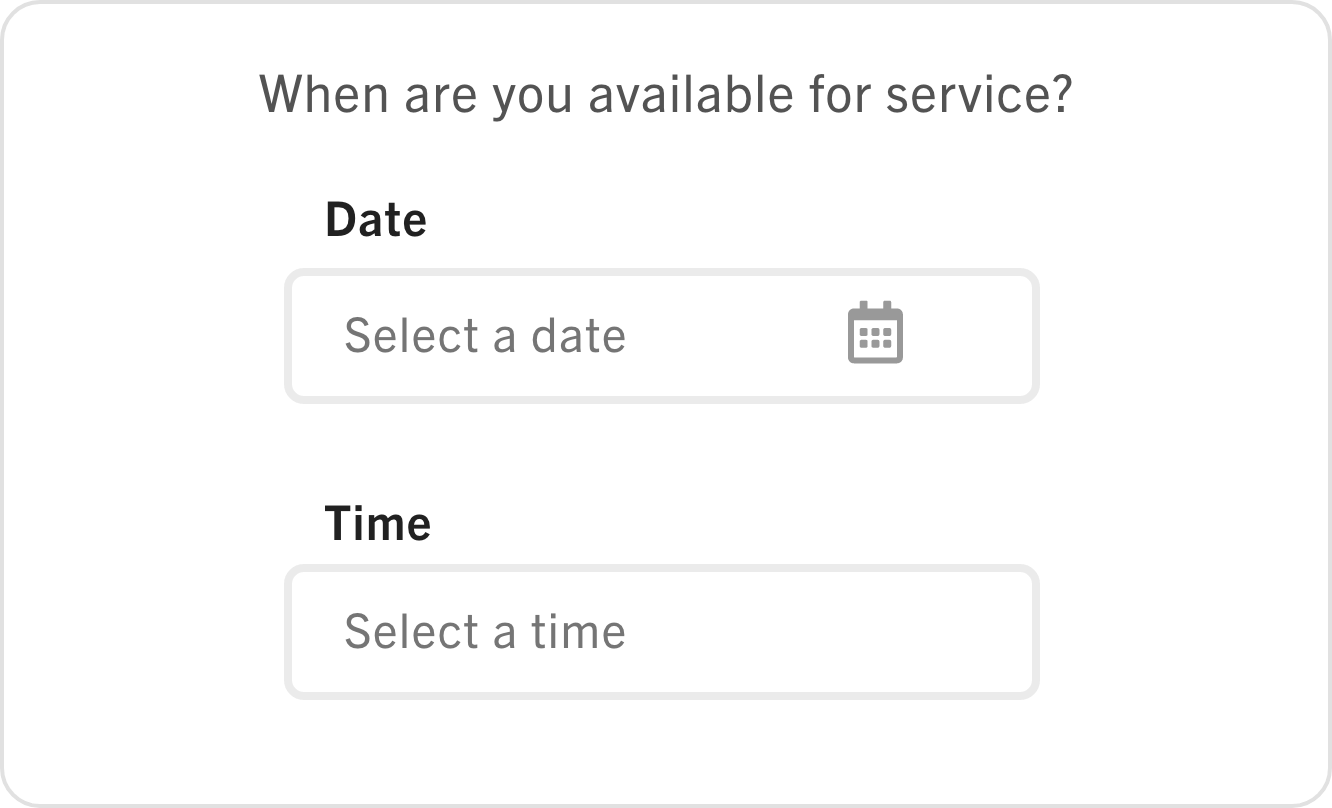 Screenshot of customer schedule selection for mobile service 